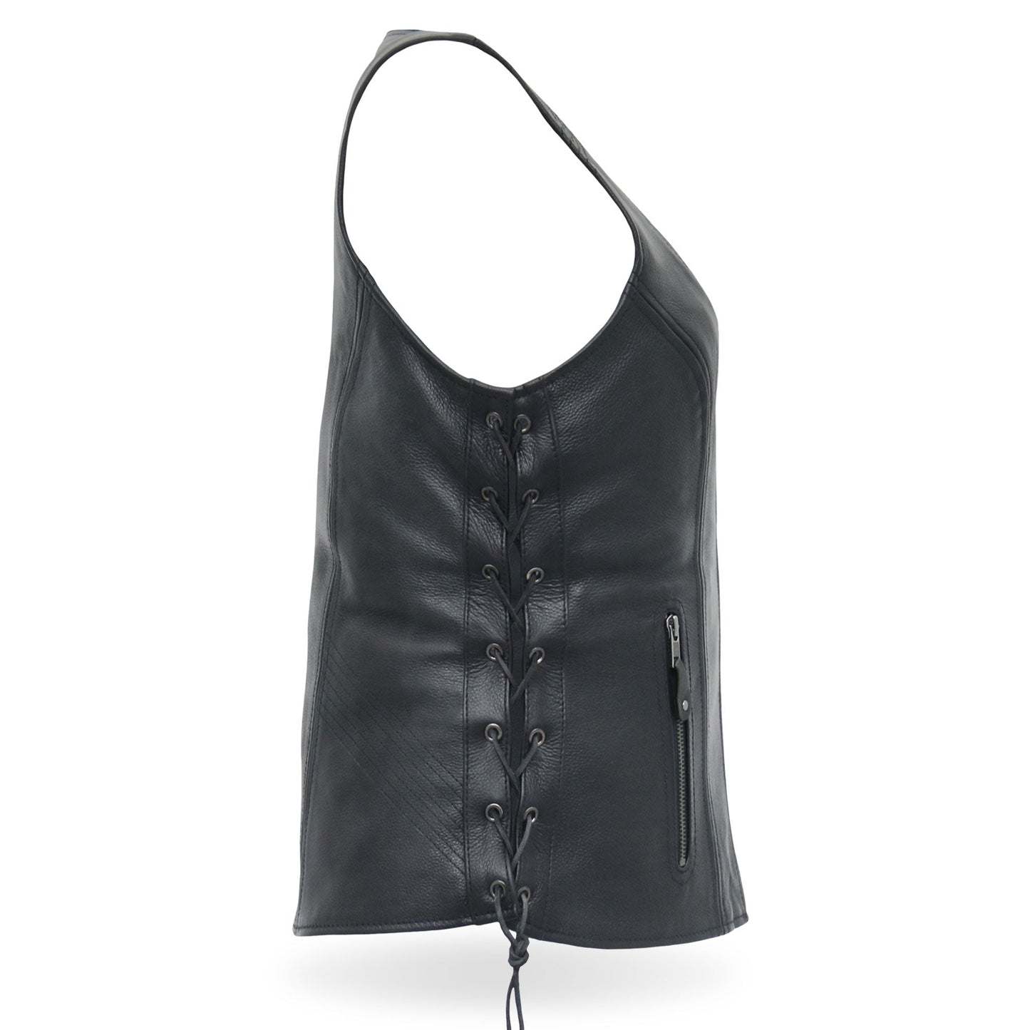 Hot Leathers VSL1013 Ladies motorcycle style Black Leather Side Lace Zip-Up Biker Vest