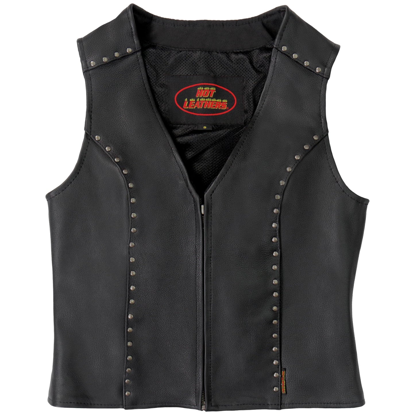 Hot Leathers VSL1015 Ladies Studded Black Motorcycle style Leather Biker Vest with V-Neck Design