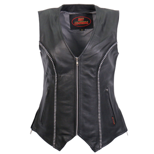 Hot Leathers VSL1016 Ladies Biker 'Rhinestone' Black Leather Motorcycle Vest