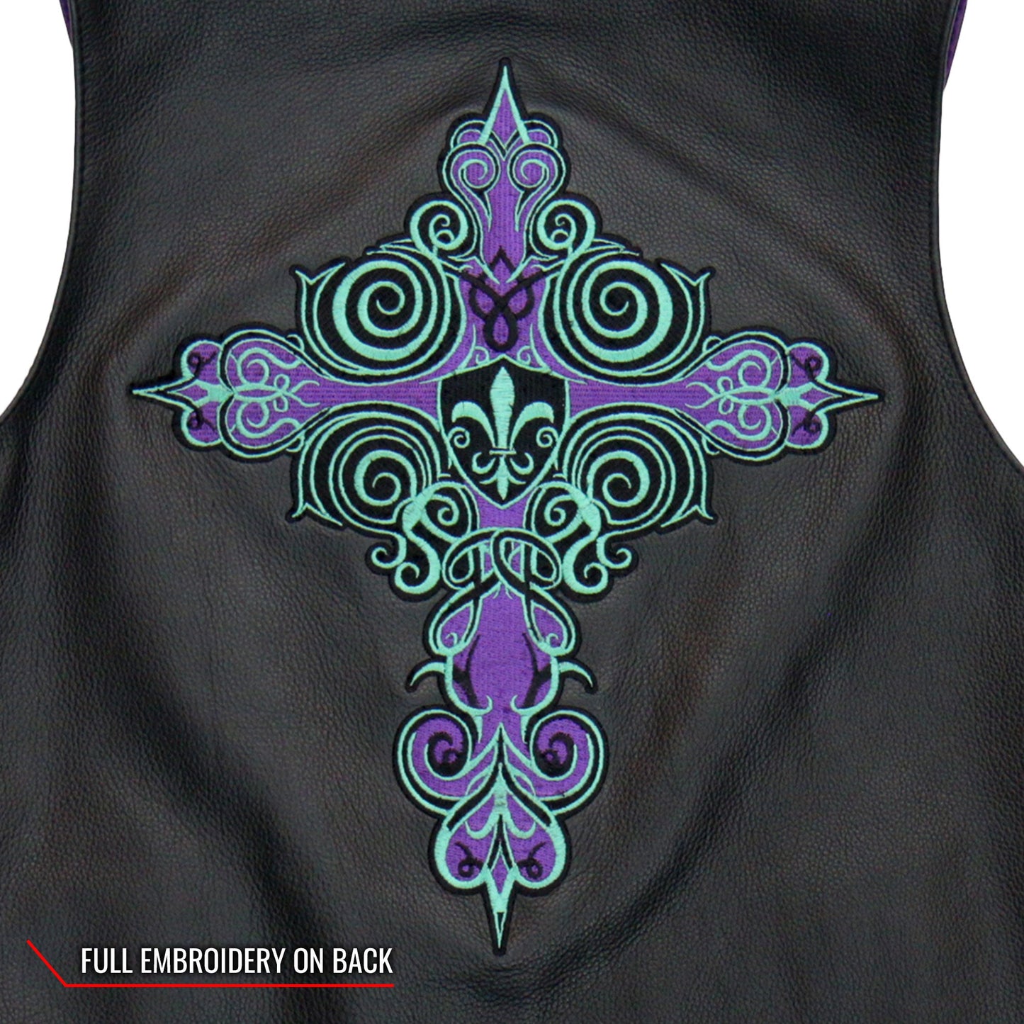 Hot Leathers VSL2001 Ladies Black motorcycle style 'Fleur De Lis Cross' Leather Biker Vest