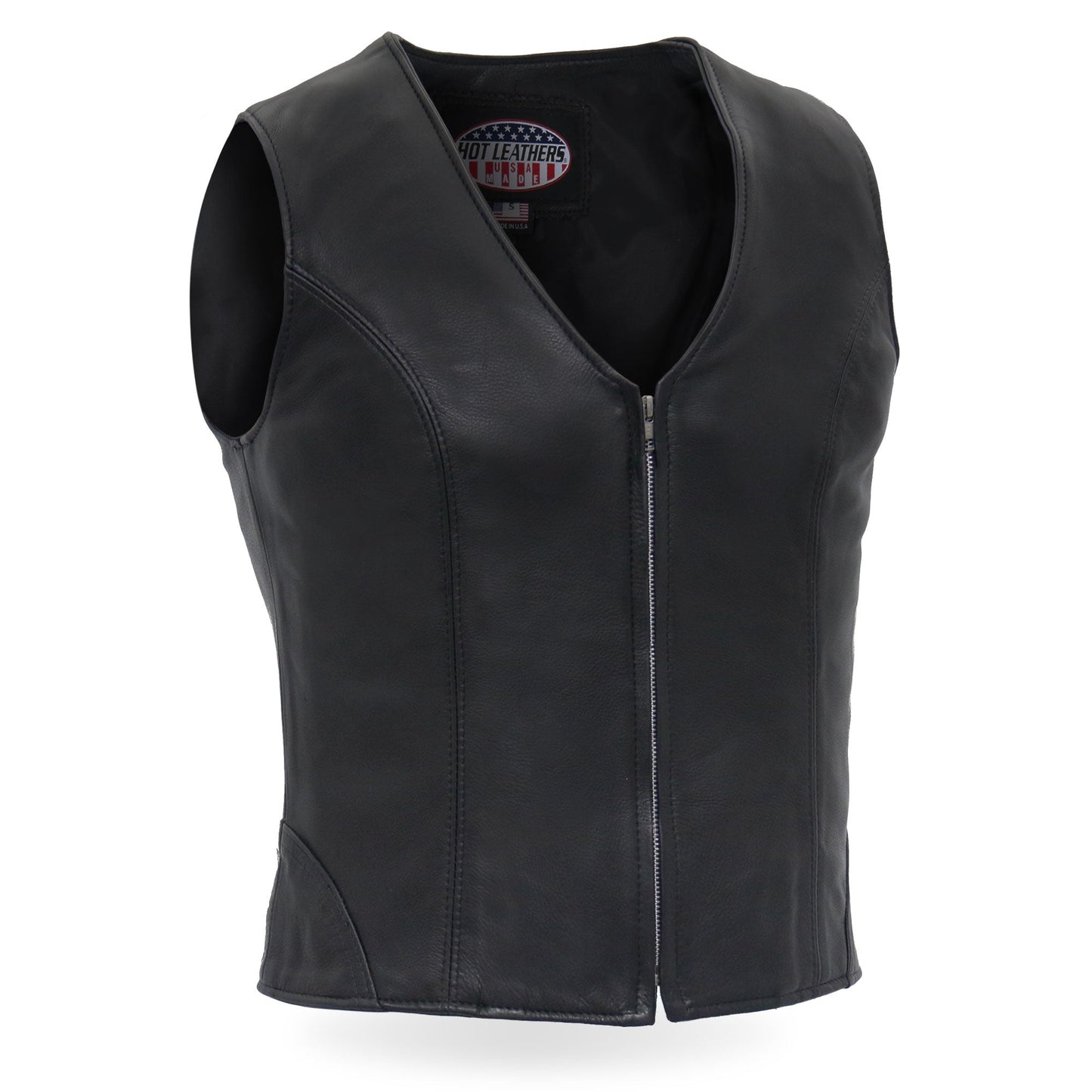 Hot Leathers VSL5003 USA Made Ladies Leather Motorcycle Biker Vest with Front Zipper