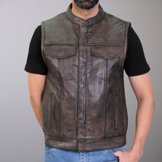 Hot Leathers VSM1035 Men's Distressed Brown Motorcycle 'Conceal and Carry' Club Leather Biker Vest