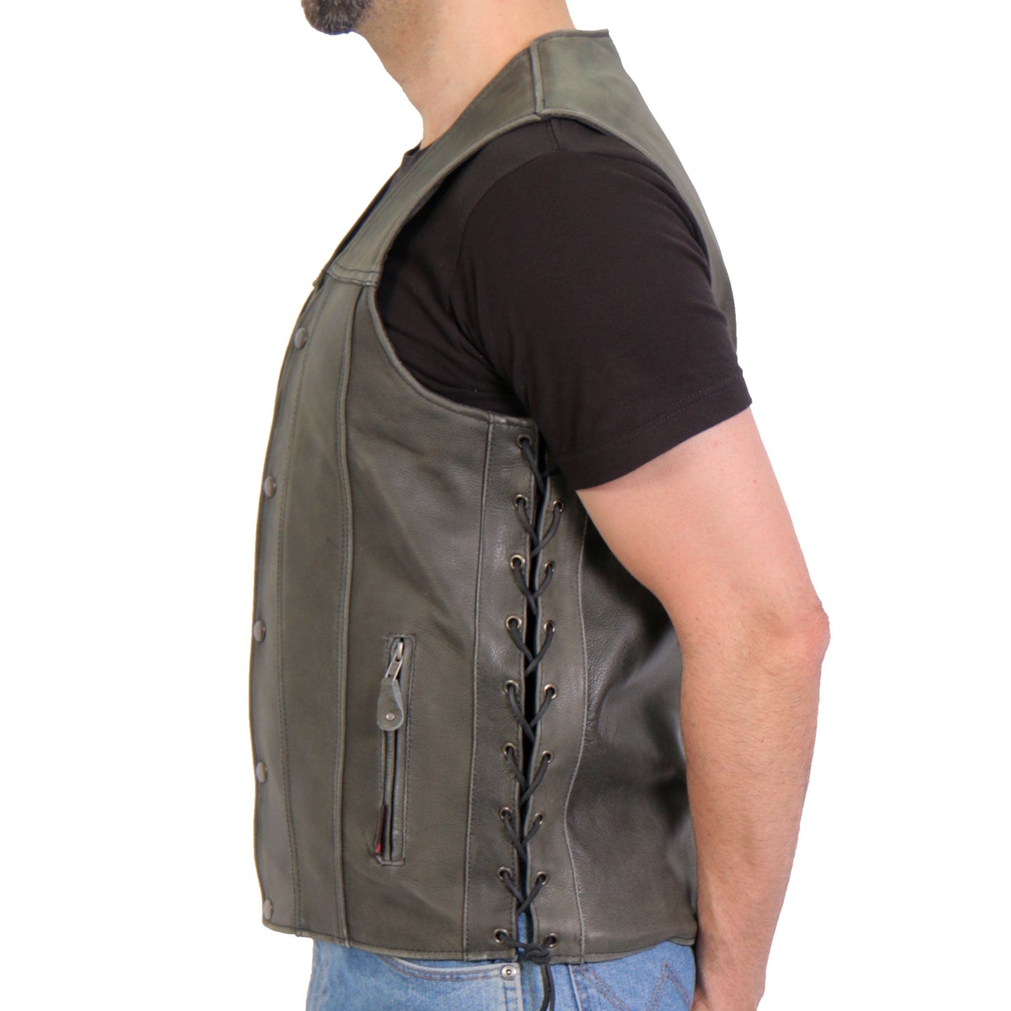 Hot Leathers VSM1041 Men's Motorcycle style Rub-Off Grey 'Side Lace' Leather Biker Vest