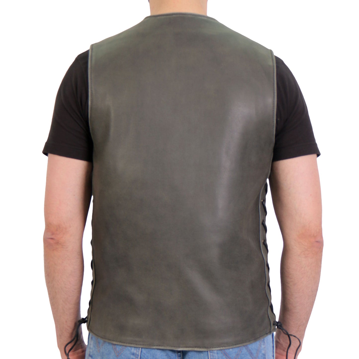 Hot Leathers VSM1041 Men's Motorcycle style Rub-Off Grey 'Side Lace' Leather Biker Vest