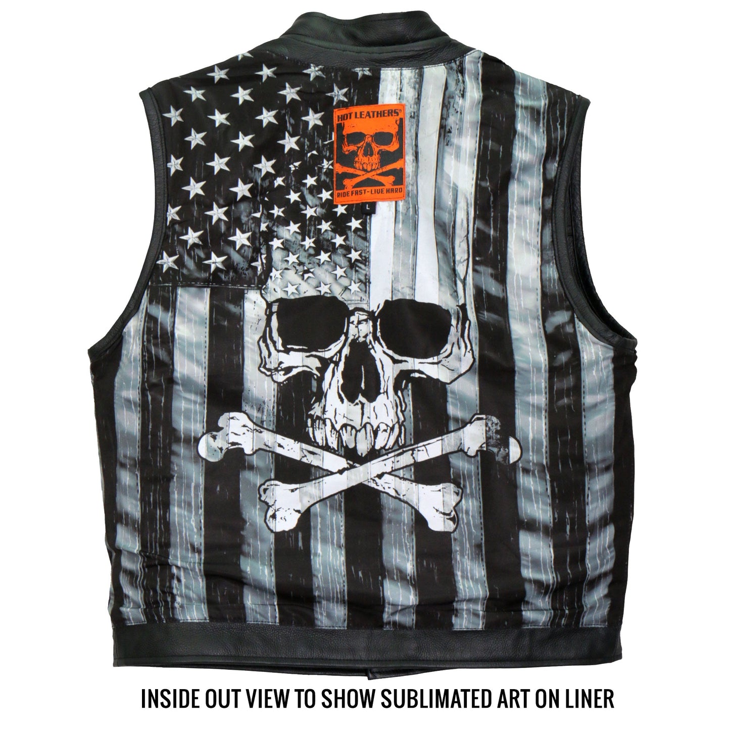 Hot Leathers VSM1054 Men’s Black 'Skull Flag' Motorcycle Club style Conceal and Carry Leather Biker Vest