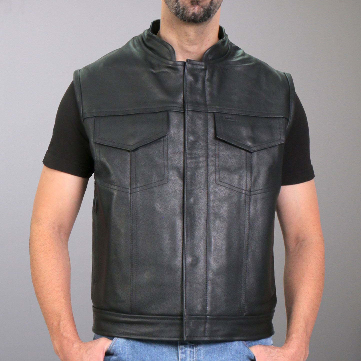 Hot Leathers VSM1054 Men’s Black 'Skull Flag' Motorcycle Club style Conceal and Carry Leather Biker Vest