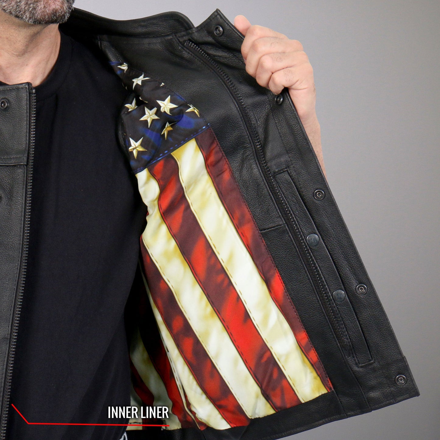 Hot Leathers VSM1056 Men's Black 'Vintage USA Flag' Motorcycle Club Style Conceal and Carry Leather Biker Vest