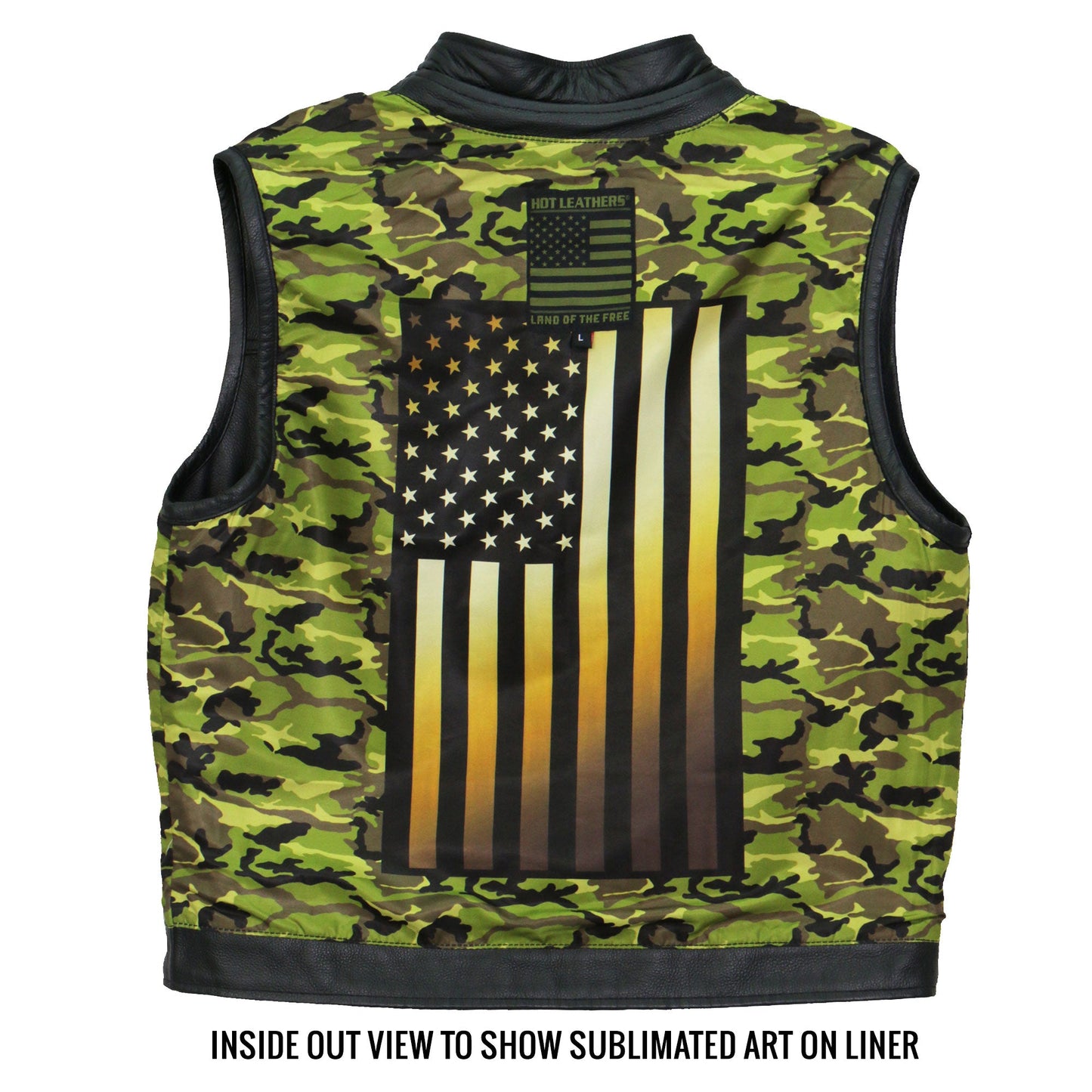 Hot Leathers VSM1058 Men's Black 'Camo Flag' Motorcycle Club Style Conceal and Carry Leather Biker Vest