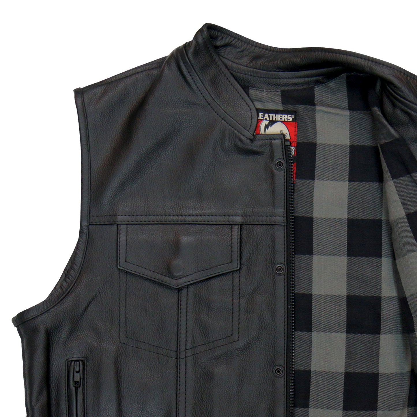 Hot Leathers VSM1059 Men's Black 'Flannel Grey' Motorcycle Club style Conceal and Carry Leather Biker Vest