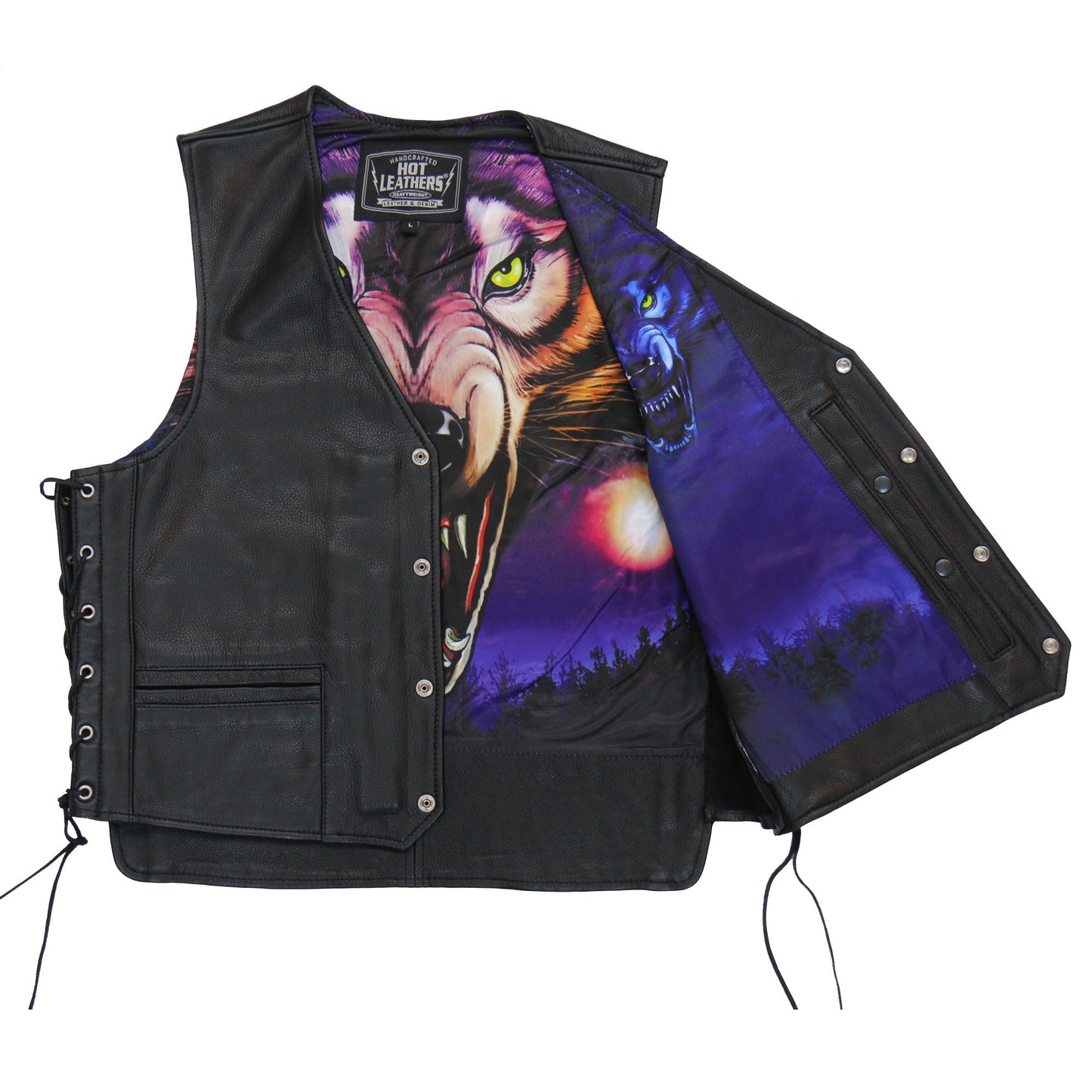 Hot Leathers VSM1062 Men's Black 'Lone Wolf' Motorcycle style Conceal and Carry Side Lace Leather Biker Vest