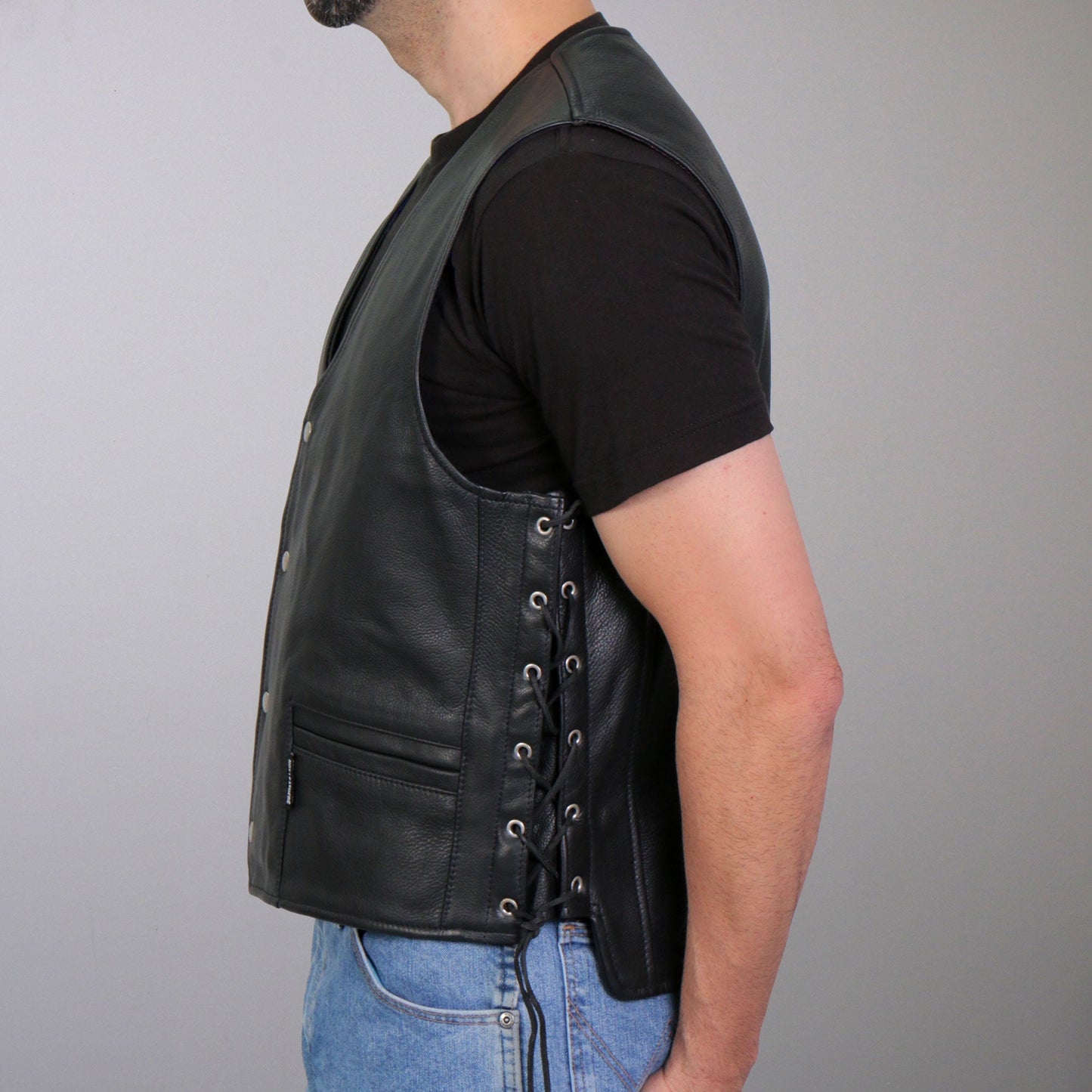 Hot Leathers VSM1062 Men's Black 'Lone Wolf' Motorcycle style Conceal and Carry Side Lace Leather Biker Vest