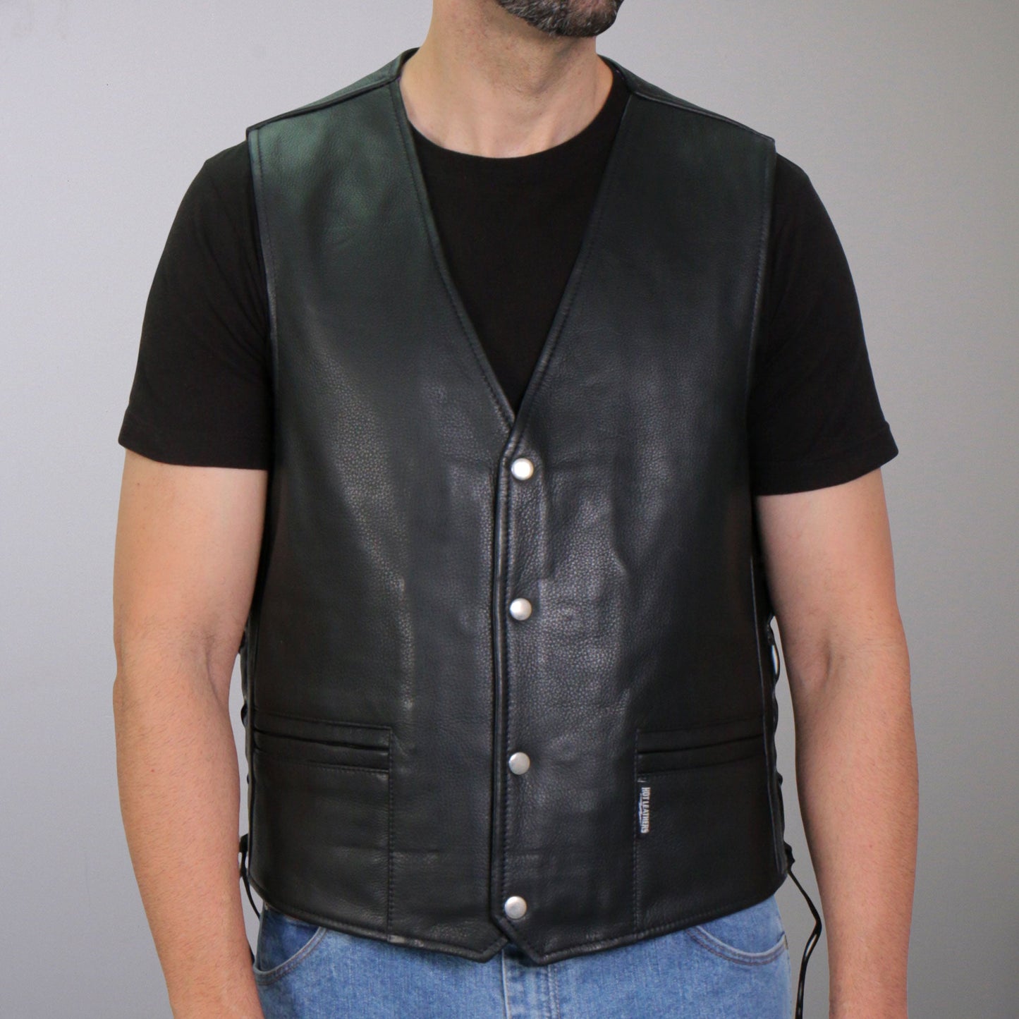 Hot Leathers VSM1063 Men's Black 'Blessed' Motorcycle style Conceal and Carry Side Lace Leather Biker Vest