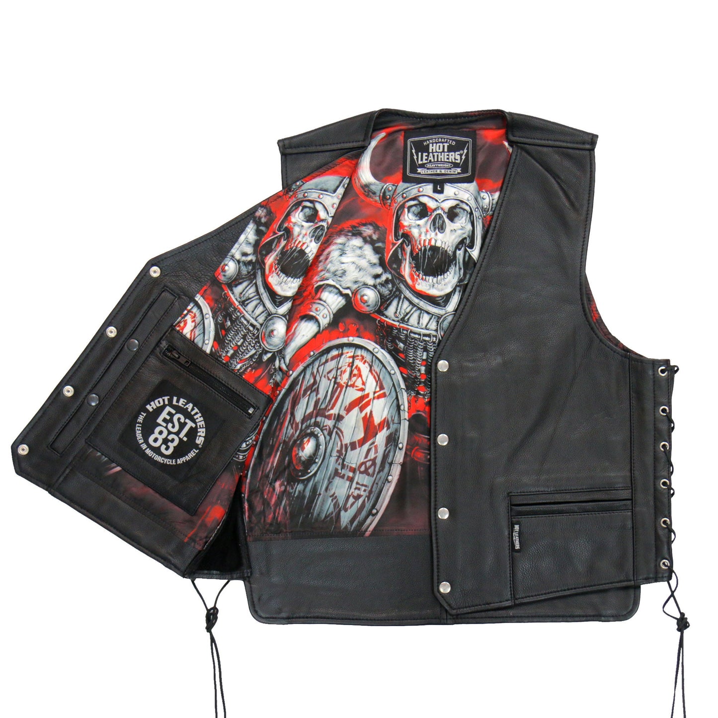 Hot Leathers VSM1064 Men's Black 'Viking Warrior' Motorcycle style Conceal and Carry Side Lace Leather Biker Vest