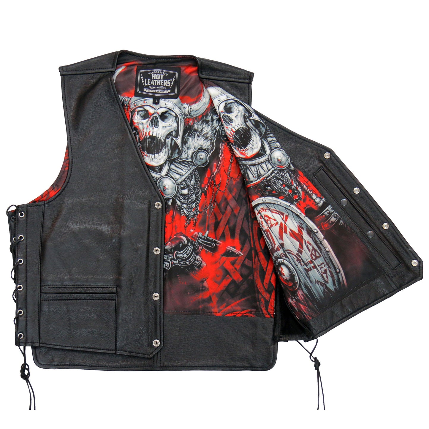 Hot Leathers VSM1064 Men's Black 'Viking Warrior' Motorcycle style Conceal and Carry Side Lace Leather Biker Vest