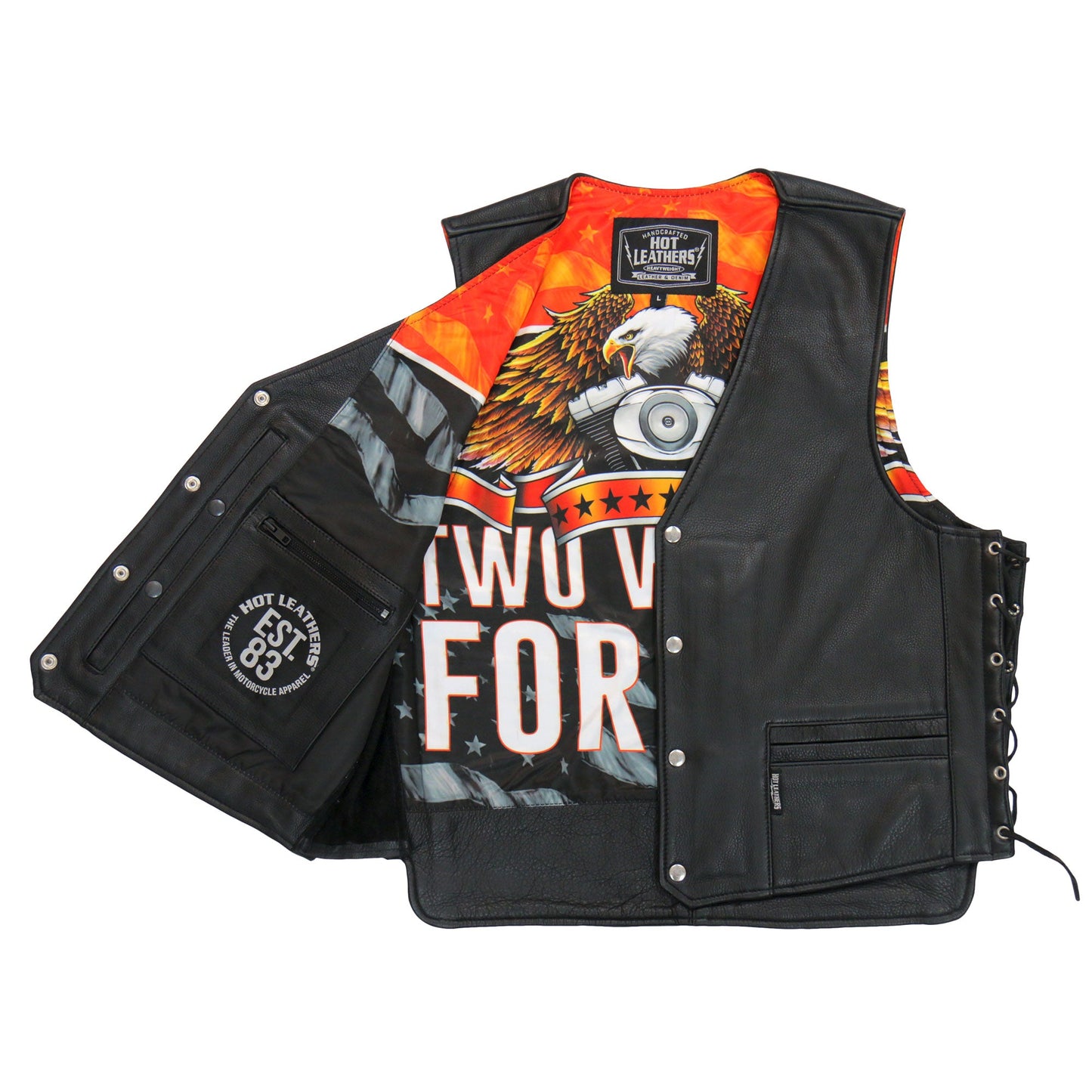 Hot Leathers VSM1066 Men's Black 'V-Twin Eagle' Motorcycle style Conceal and Carry Side Lace Leather Biker Vest