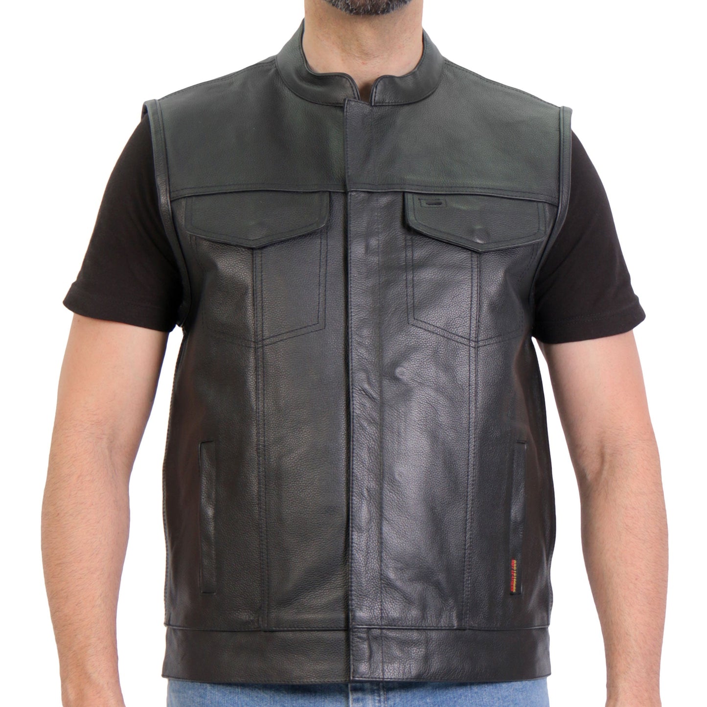 Hot Leathers Men's Black '2-in-1' Conceal and Carry Leather Vest with Hoodie VSM1202