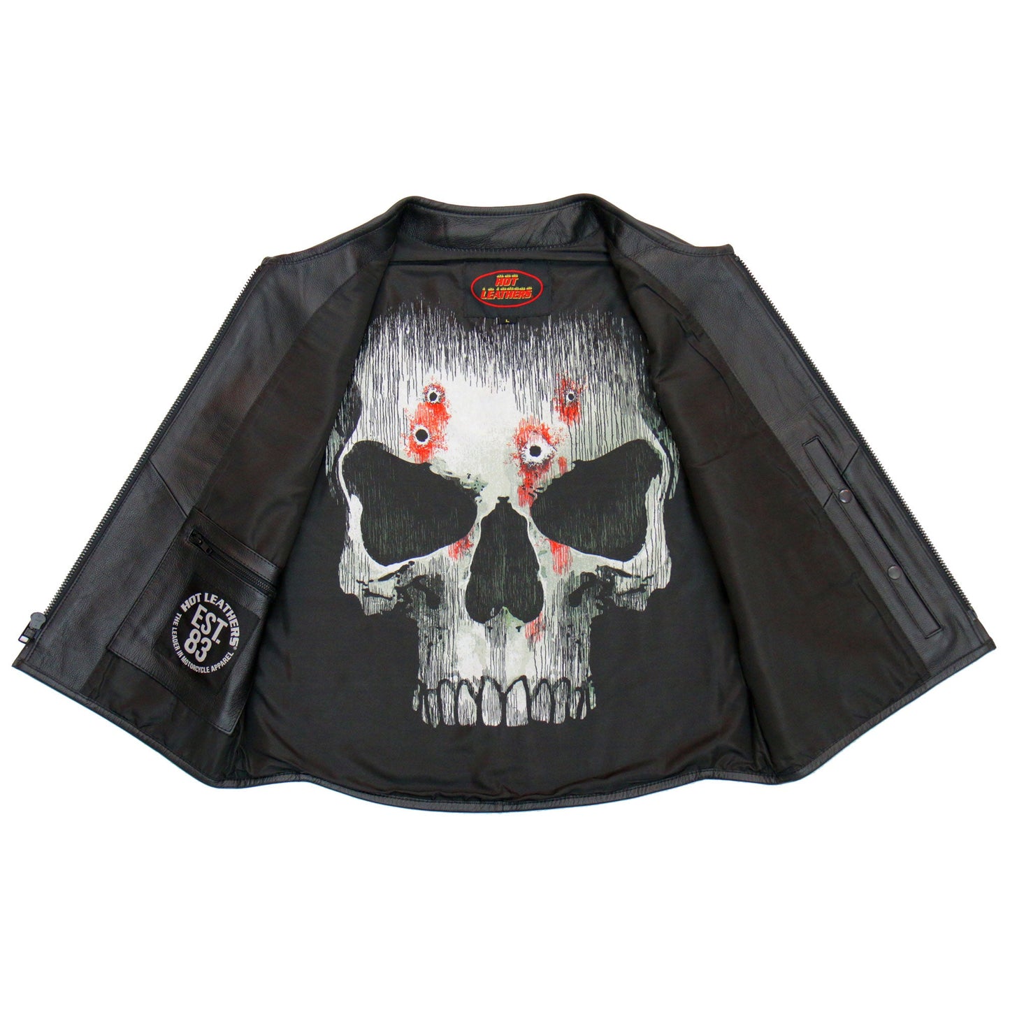 Hot Leathers VSM2001 Men's Black Motorcycle Club style ‘Jumbo Skull’ Conceal and Carry Leather Biker Vest