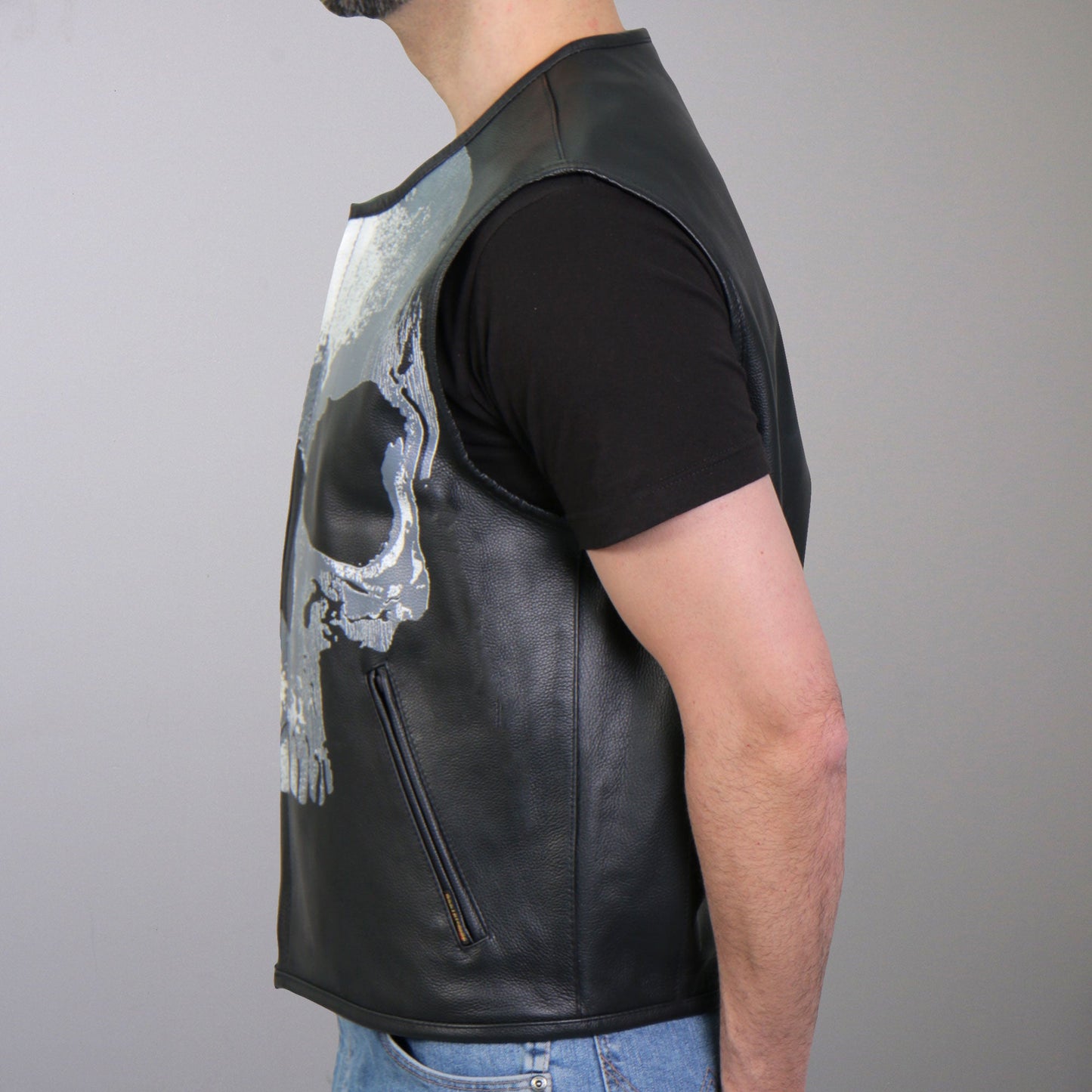 Hot Leathers VSM2001 Men's Black Motorcycle Club style ‘Jumbo Skull’ Conceal and Carry Leather Biker Vest