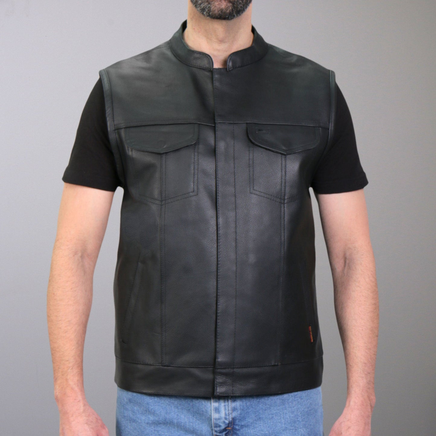 Hot Leathers VSM2002 Men's Black 'Back Off Finger' Conceal and Carry Leather Vest