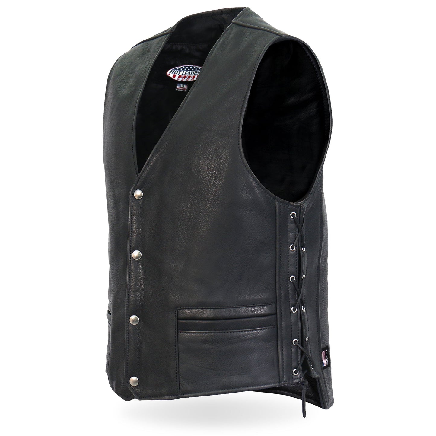 Hot Leathers VSM5003 Men's USA Made Extra Long Back Premium Steerhide motorcycle biker Leather Vest