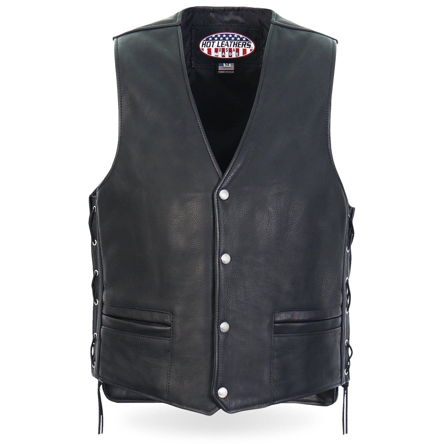 Hot Leathers VSM5003 Men's USA Made Extra Long Back Premium Steerhide motorcycle biker Leather Vest