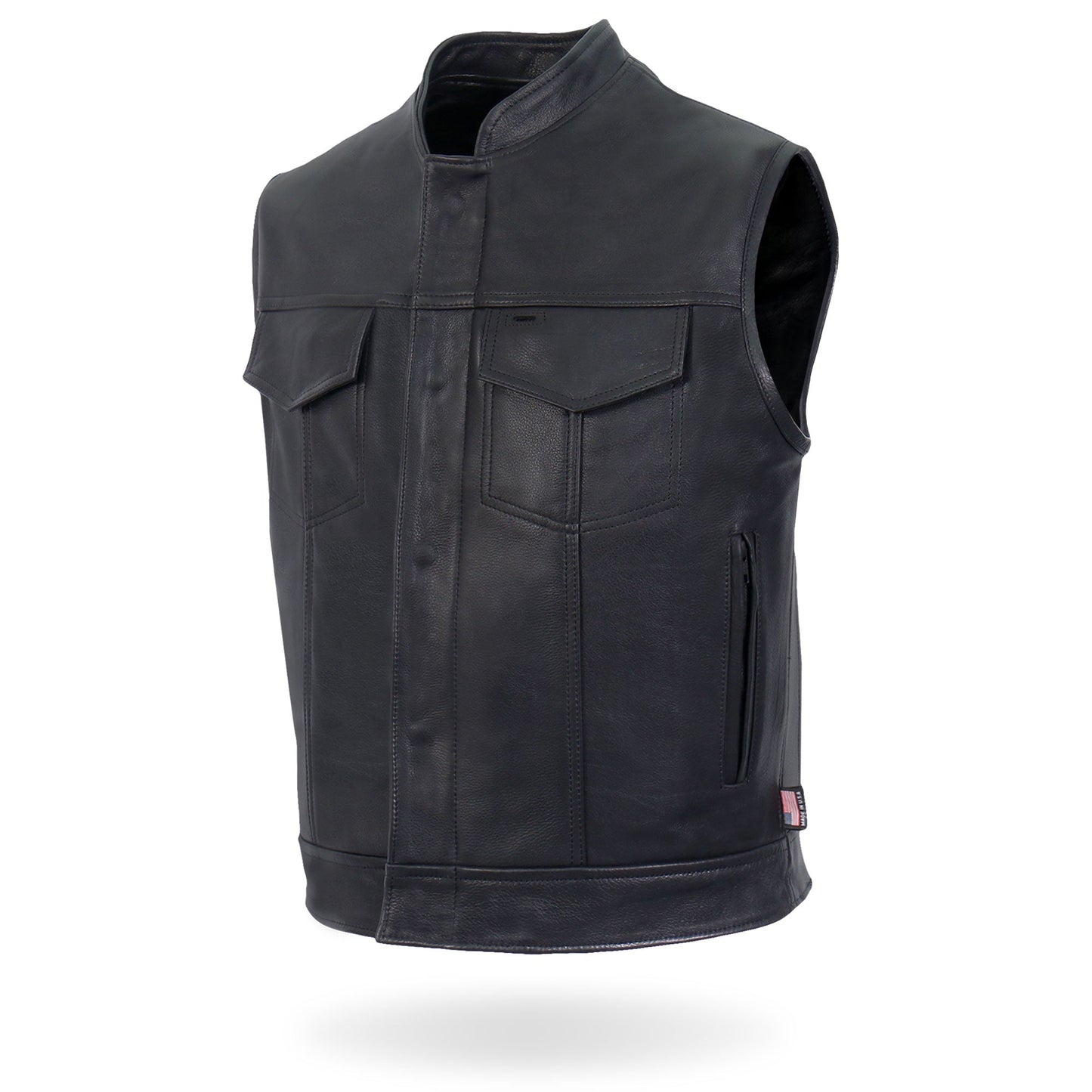 Hot Leathers VSM5004 Men's USA Made Covered Zipper Premium Club Biker Leather Motorcycle Vest