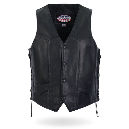 Hot Leathers VSM5008 Men's USA Made Side Lace Premium Leather Motorcycle Biker Vest