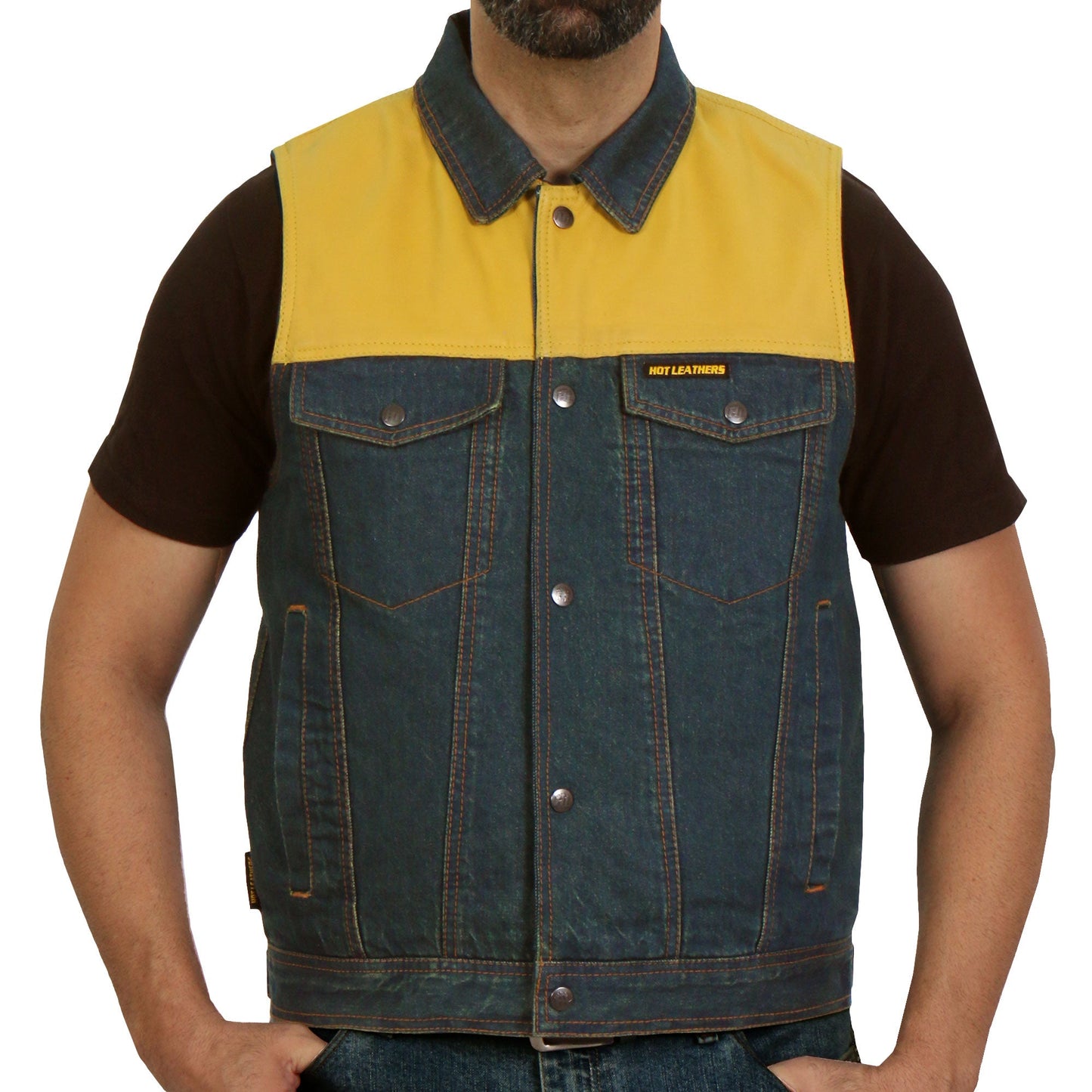 Hot Leathers Men's Leather and Denium Conceal Carry Vest