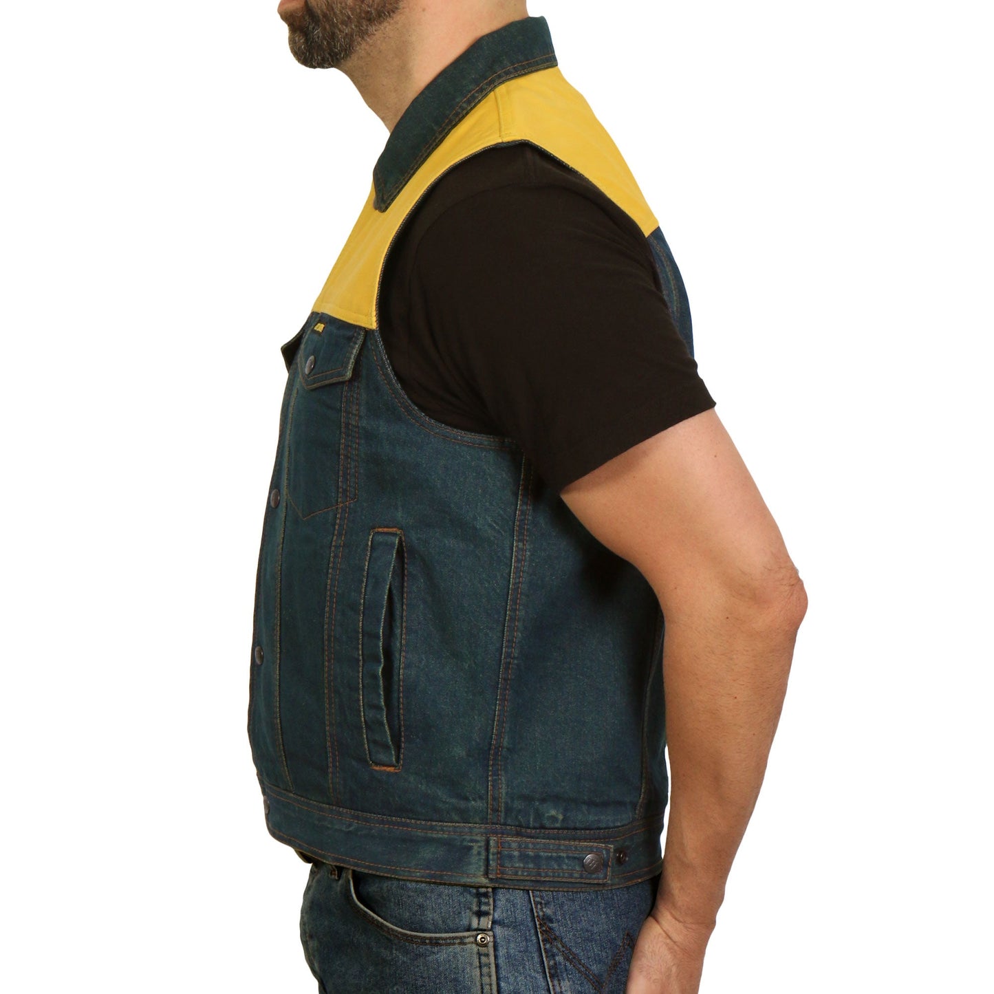 Hot Leathers Men's Leather and Denium Conceal Carry Vest