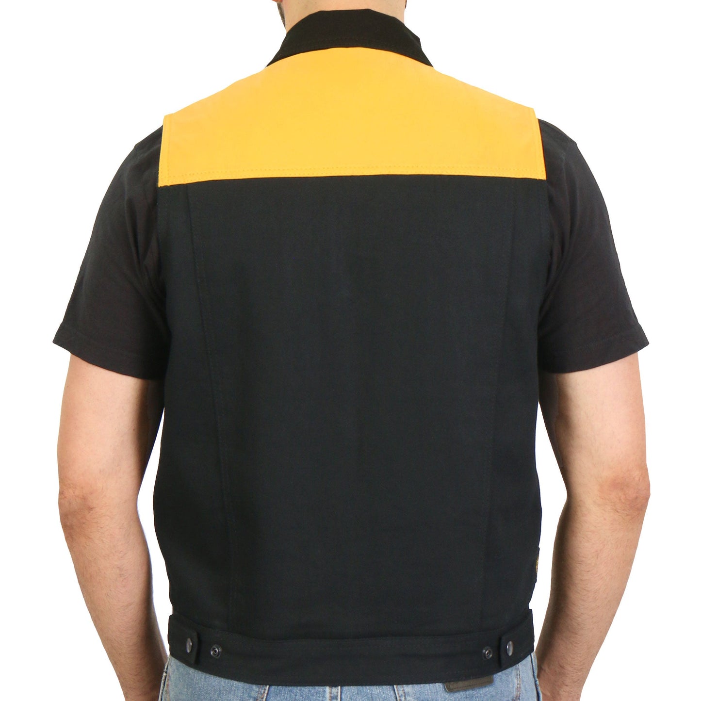 Hot Leathers Men’s Black and Yellow Denim Conceal Carry Vest