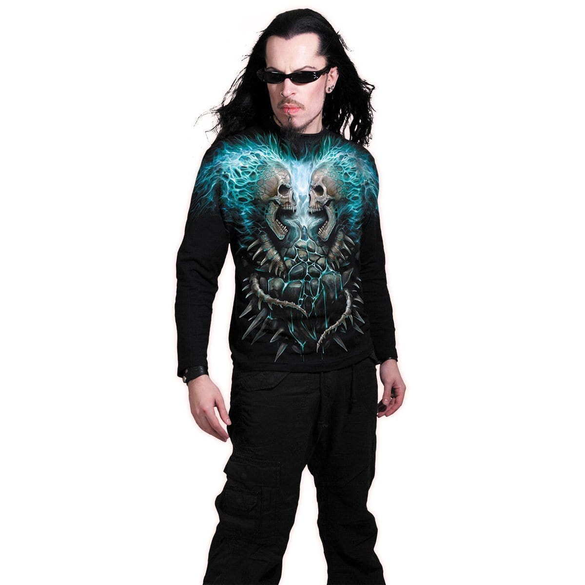 FLAMING SPINE - Allover Longsleeve T-Shirt Black