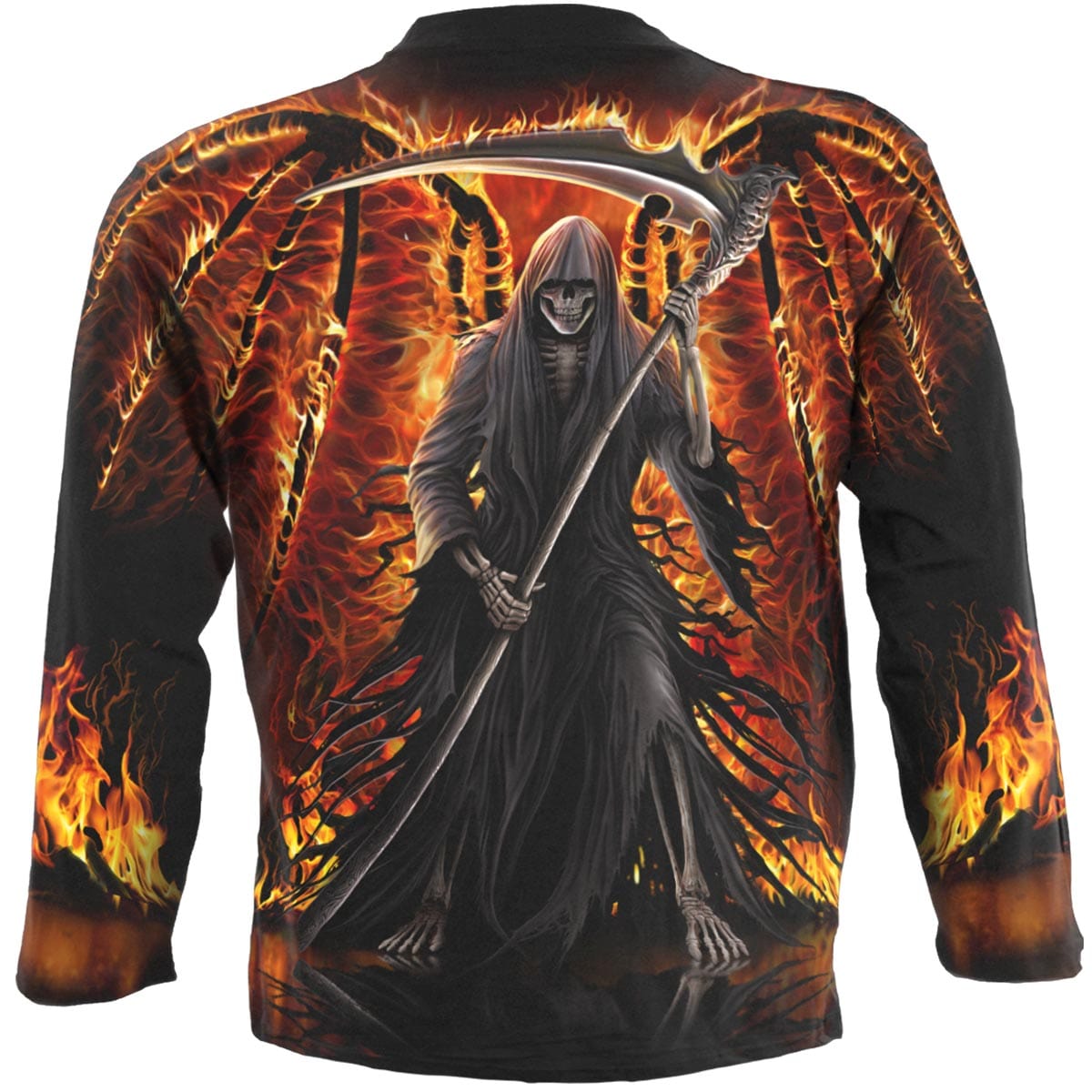 FLAMING DEATH - Allover Longsleeve T-Shirt Black