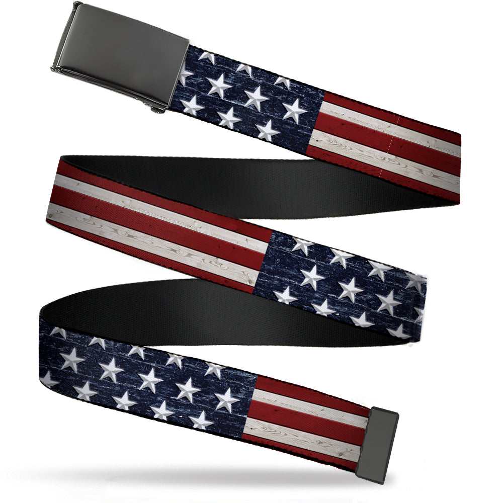 Web Belt Blank Black Buckle - Americana Rustic Stars & Stripes Webbing