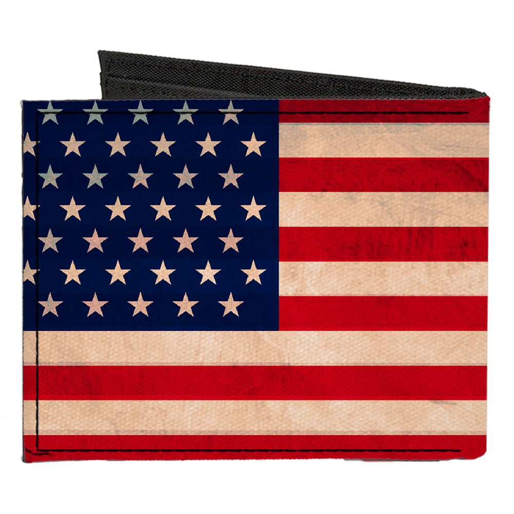 Canvas Bi-Fold Wallet - American Flag Weathered Color