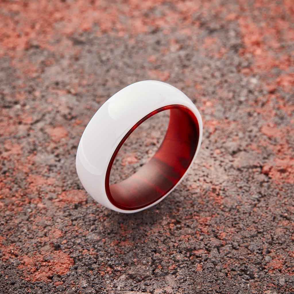 White Ceramic Ring - Red Sandalwood