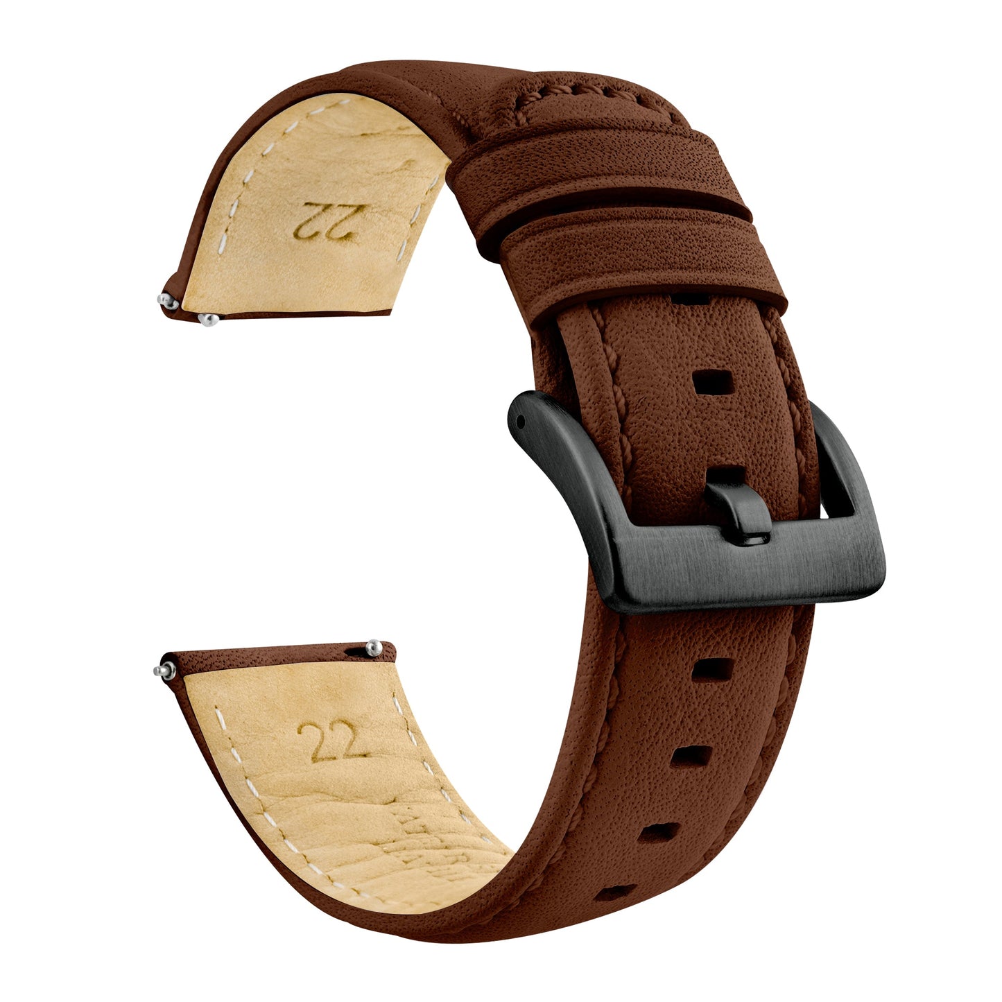 Light Brown Water Resistant Leather Brown Stitching Watch Band