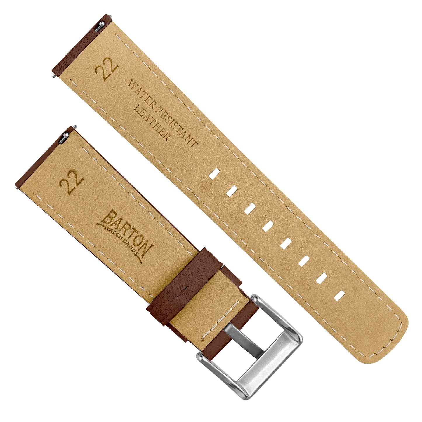 Light Brown Water Resistant Leather Brown Stitching Watch Band