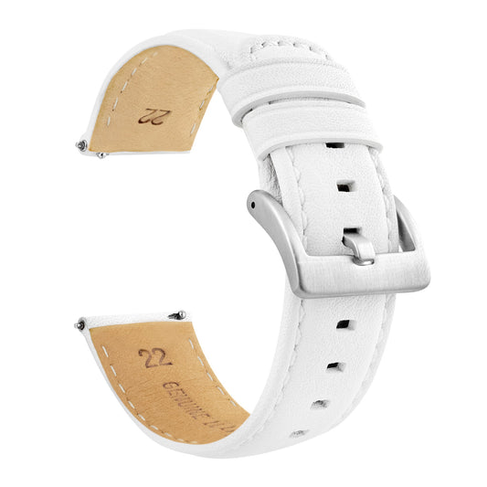 White Water Resistant Leather White Stitching Watch Band