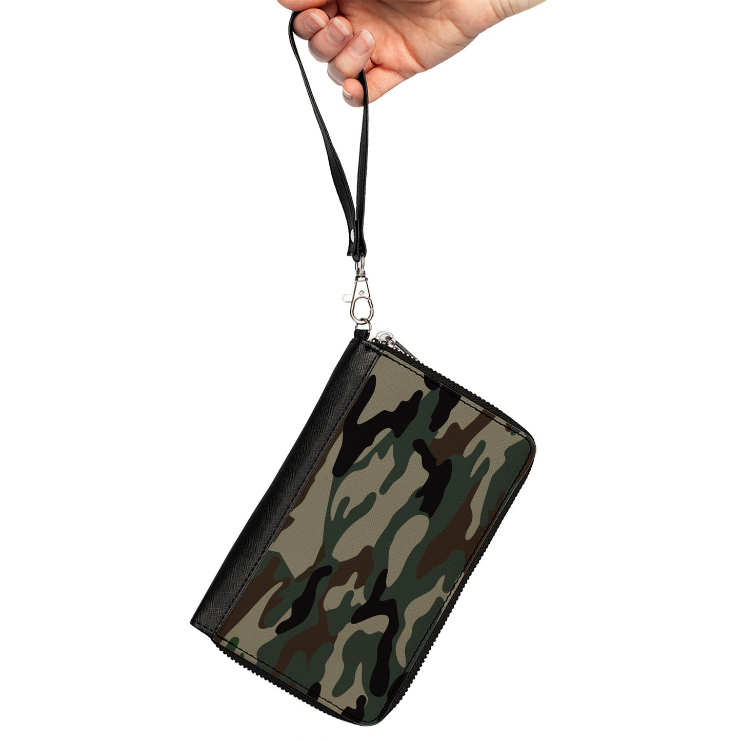 Women's PU Zip Around Wallet Rectangle - Camo Olive2