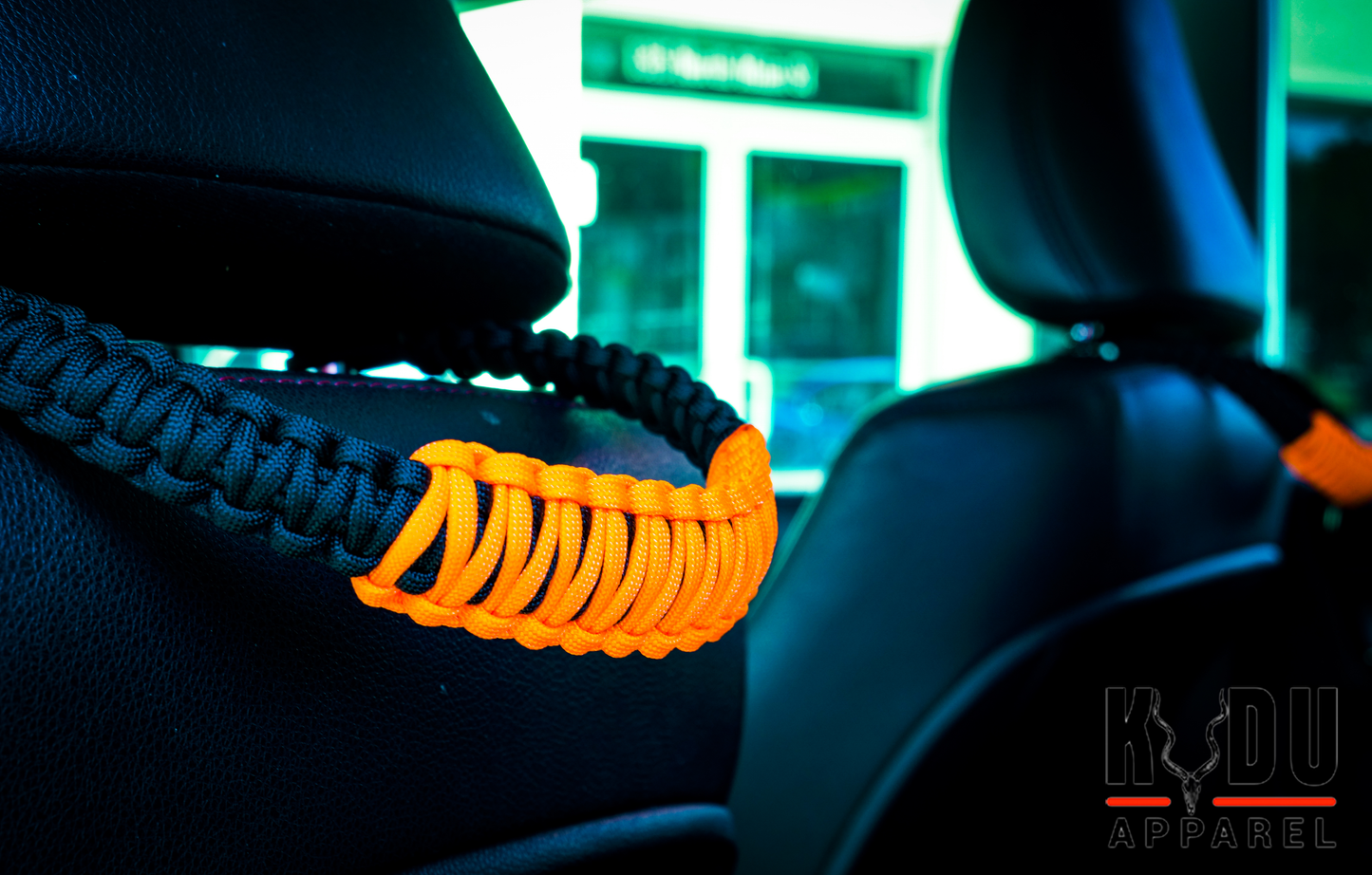 Paracord, Vehicle Grab Handle, Package of 2, Black / Neon Orange