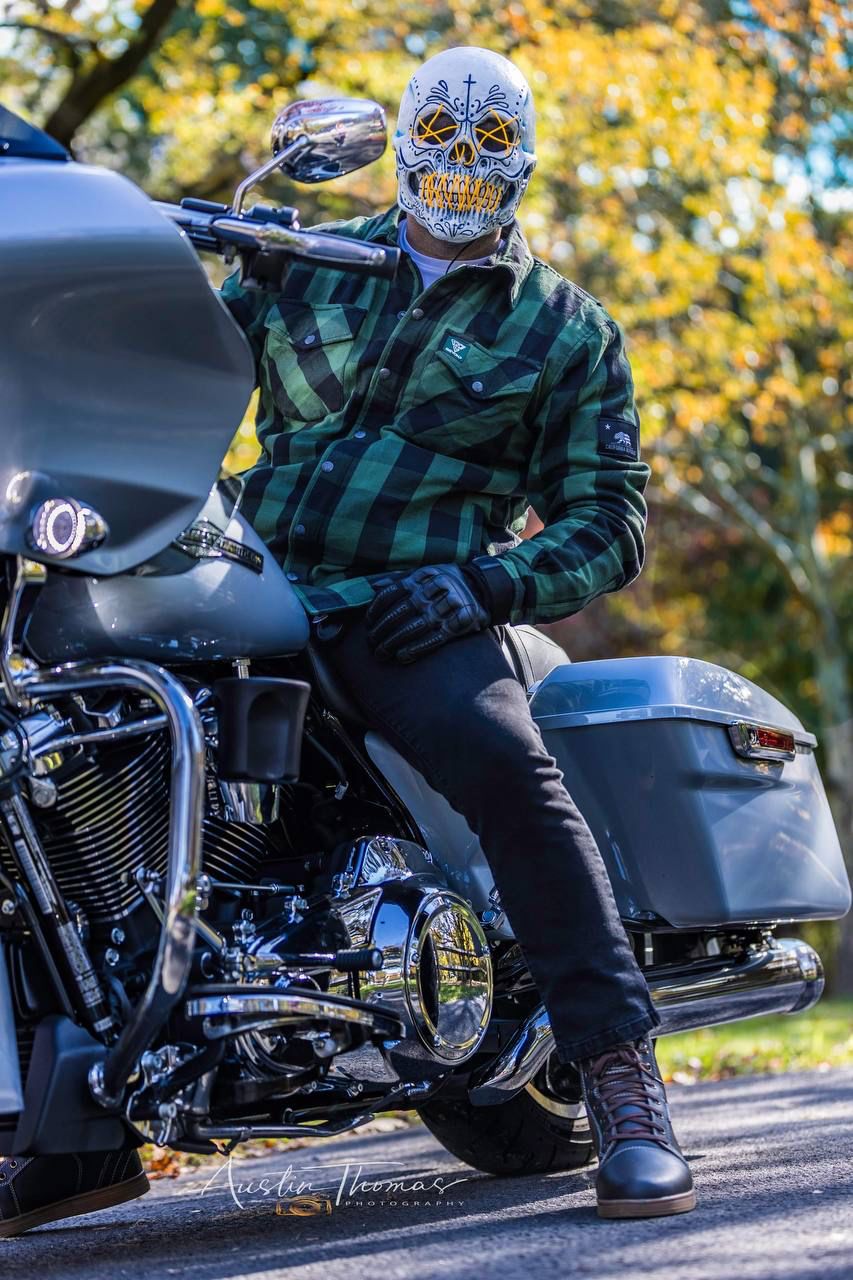 Protective Flannel Shirt - Green and Black Checkered with Pads