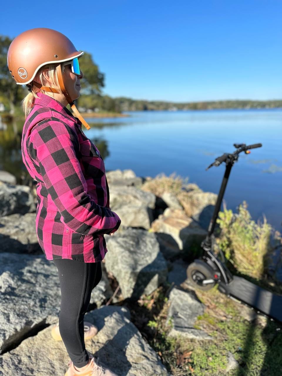 Protective Flannel Shirt for Women - Pink Checkered with Pads