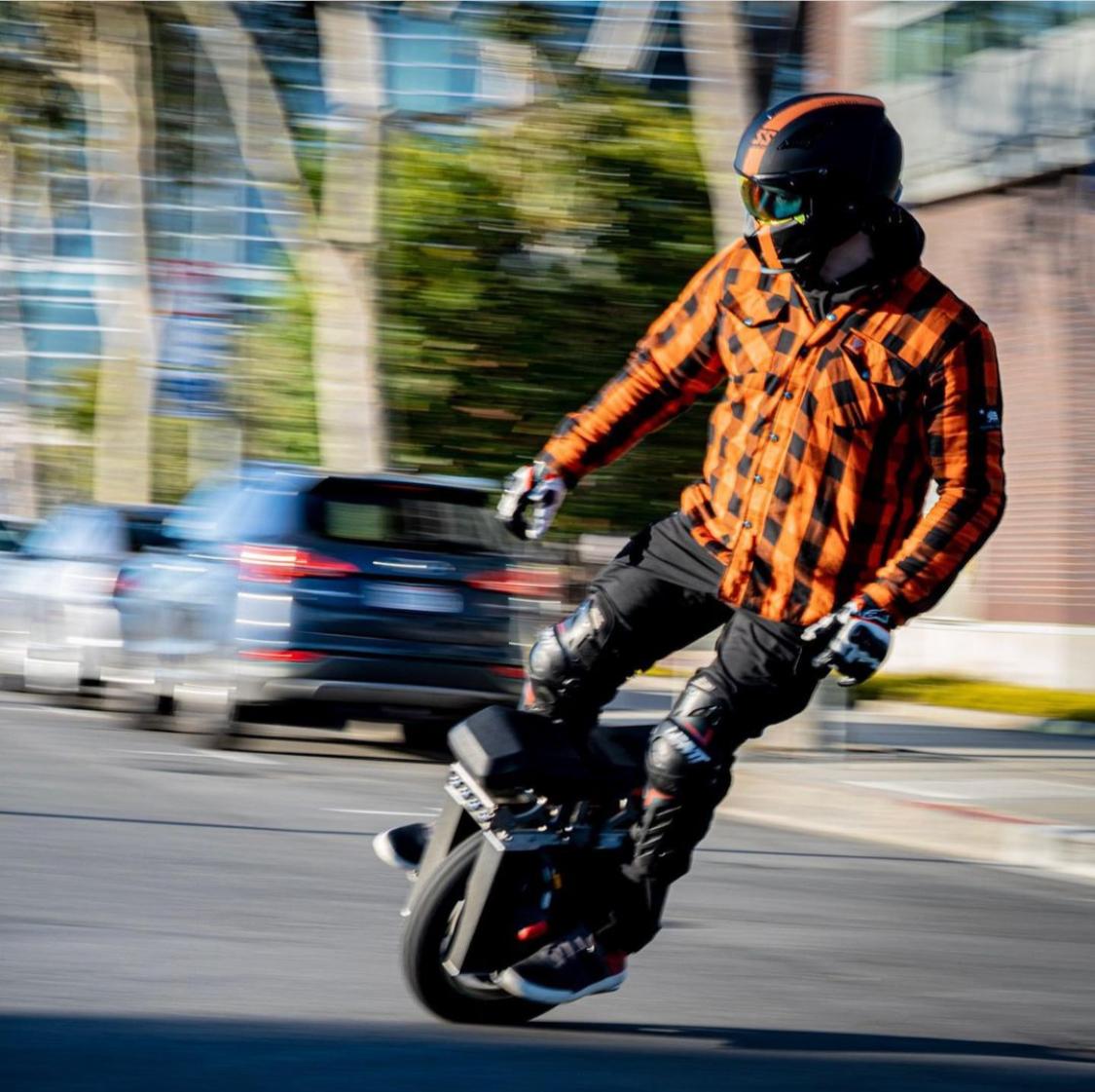 Protective Flannel Shirt - Orange and Black Checkered with Pads