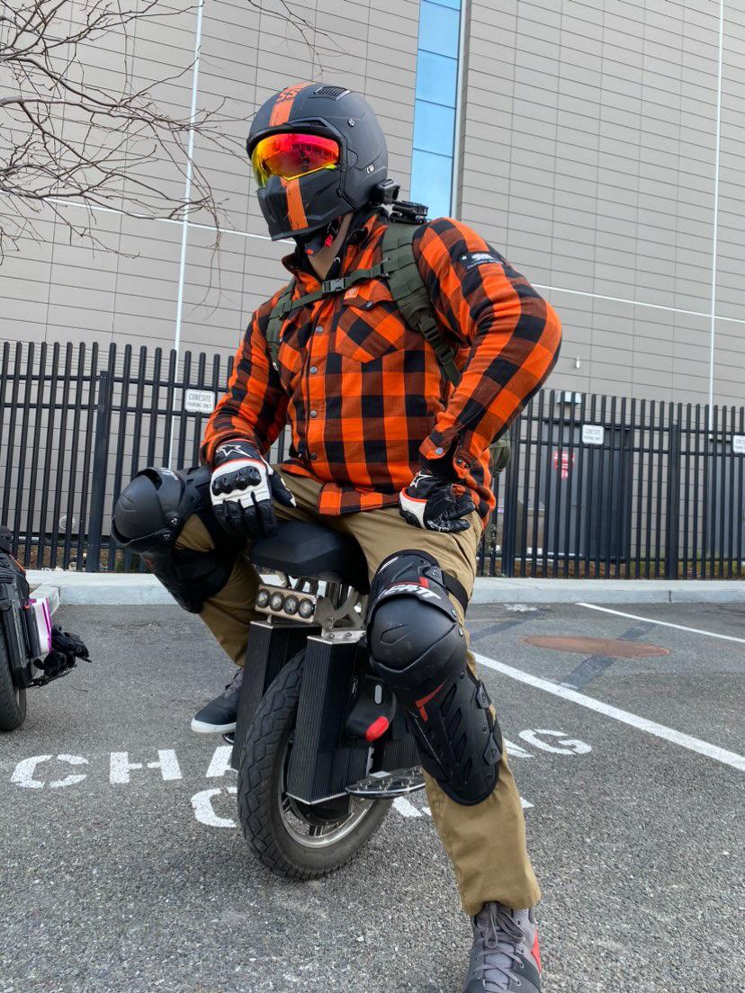 Protective Flannel Shirt - Orange and Black Checkered with Pads