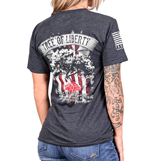 Women's Boyfriend Fit Tree of Liberty Patriotic Tshirt