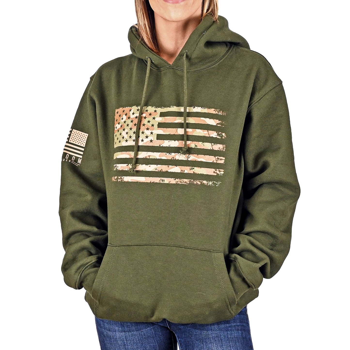 Women's Heavyweight Oversized Arid Camo Flag Hoodie (OD Green)