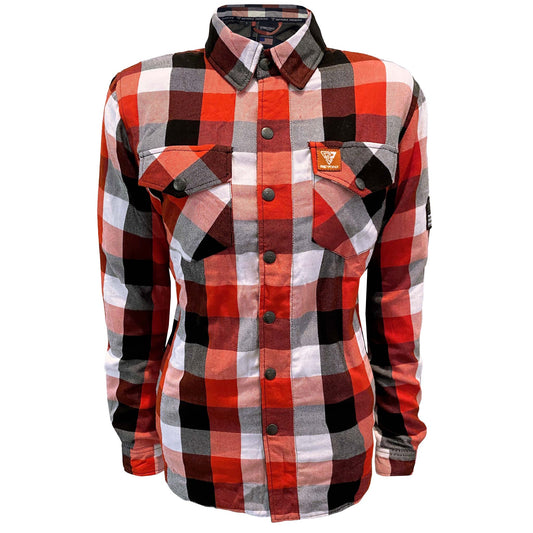 Protective Flannel Shirt for Women - Red, Black, White Checkered with Pads