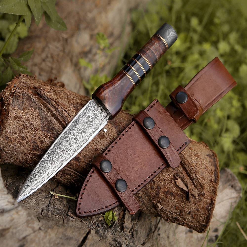 Cloud Damascus Fixed Blade Hunting Knife with Sheath