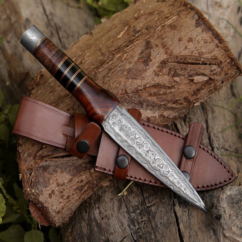 Cloud Damascus Fixed Blade Hunting Knife with Sheath