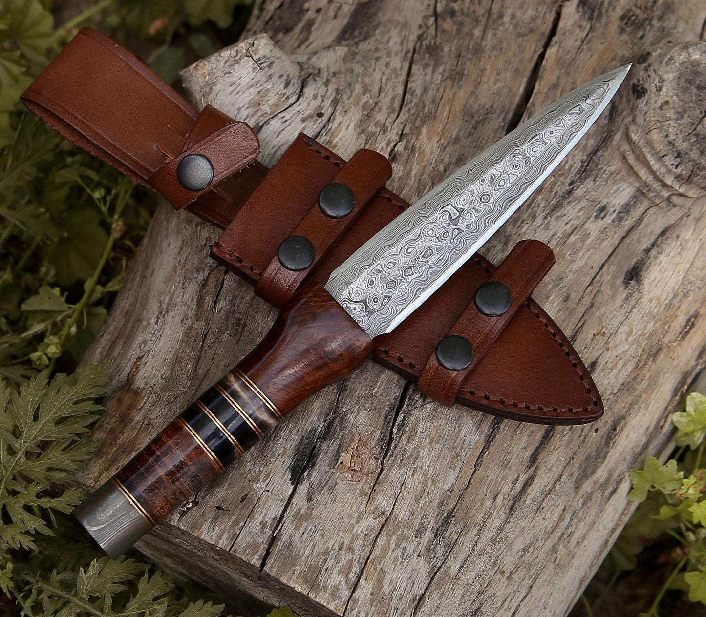 Cloud Damascus Fixed Blade Hunting Knife with Sheath